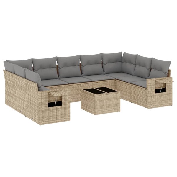 vidaXL Salon de jardin avec coussins 10 Pièces beige résine tressée