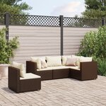 vidaXL Salon de jardin 5 Pièces avec coussins Marron Résine tressée