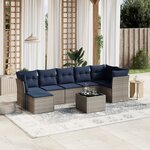 vidaXL Salon de jardin 8 Pièces avec coussins gris résine tressée