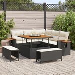Set de canapé de jardin 8 pièces avec coussins noirs en polyrotin