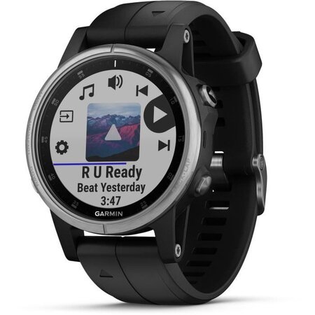 Garmin - Montre GPS de randonnée fenix 5s Plus, Silver noire avec bracelet noir