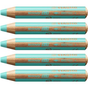 Crayon multi-talents woody 3en1  rond  bleu pastel x 5 stabilo
