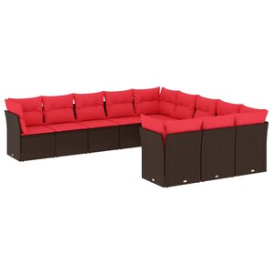 vidaXL Salon de jardin et coussins 11 Pièces marron résine tressée