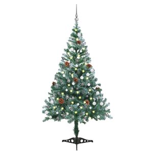 vidaXL Arbre de Noël givré pré-éclairé et boules pommes de pin 150 cm