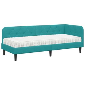 vidaXL Cadre de lit d'angle avec matelas Turquoise 80 x 200 cm Velours