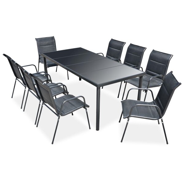 vidaXL Mobilier de salle à manger d'extérieur 9 Pièces Acier Noir