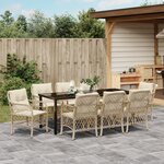vidaXL Ensemble de salle à manger de jardin 9 pièces avec coussins beige poly rattan