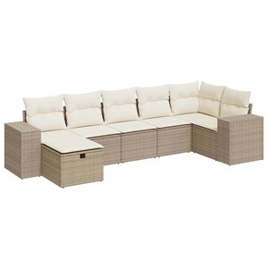 vidaXL Salon de jardin avec coussins 7 Pièces beige résine tressée