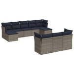 vidaXL Salon de jardin 10 Pièces avec coussins gris résine tressée