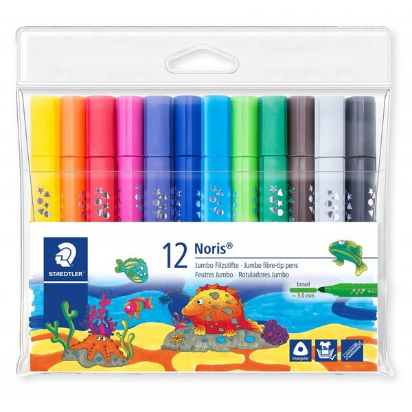 12 feutres triangulaires pointe large 3 mm assortis staedtler