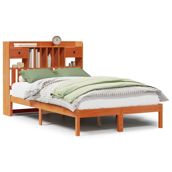 vidaXL Lit bibliothèque sans matelas cire marron 135x190 cm pin massif