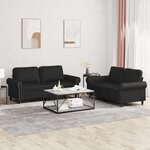 vidaXL Ensemble de canapés 2 Pièces avec coussins Noir Similicuir