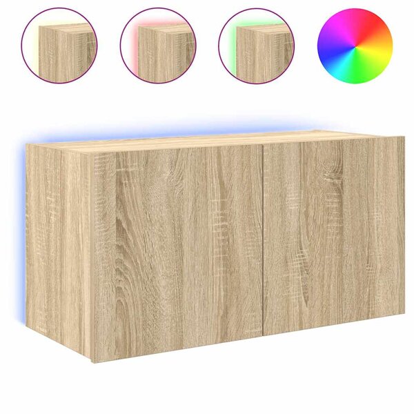 vidaXL Meuble TV mural avec lumières LED chêne sonoma 80x35x41 cm