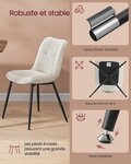 Lot de 4 chaises salle à manger chaise de cuisine rembourrée chenille jusqu’à 120 kg double coussin pieds en métal moderne pour salle à manger cuisine blanc 12_0006214