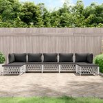 vidaXL Salon de jardin 7 Pièces avec coussins blanc acier