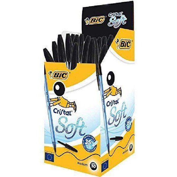 Boite de 50 Stylo Bille CRISTAL SOFT Pte moyenne 1 2 mm Easy Glide Noir BIC