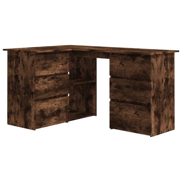 Bureau table poste de travail meuble d'ordinateur informatique étude d'angle chêne fumé 145 x 100 x 76 cm bois d'ingénierie brun 02_0023672
