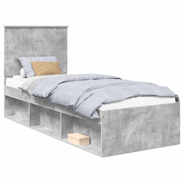 vidaXL Cadre de lit avec tête de lit Gris Béton 75 x 190 cm Pin massif