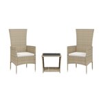 vidaXL Ensemble à manger de jardin et coussins 3 Pièces Beige poly rotin