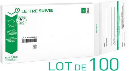 Prêt-à-Poster - Lettre Suivie - XS - Pochette cartonnée 26 x 16,5 cm – épaisseur 3 cm - Lot de 100