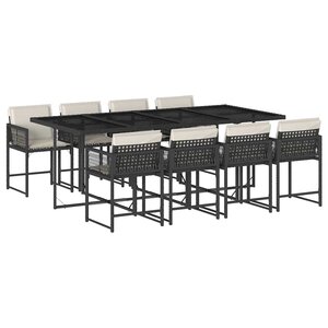 vidaXL Ensemble à manger de jardin 9Pièces coussins noir résine tressée