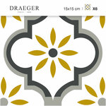 Stickers carrelage 15 x 15 cm - motif floral ochre et gris
