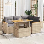 vidaXL Salon de jardin avec coussins 5 Pièces beige résine tressée acacia