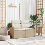 vidaXL Canapé de jardin 2 places avec coussins en poly rattan beige