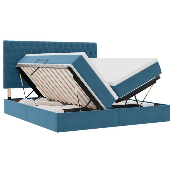 vidaXL Lit de Rangement avec matelas Bleu foncé 180 x 200 cm Velours