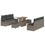 vidaXL Ensemble de canapés de jardin 9 pièces avec des coussins en poly rotin gris et acacia.