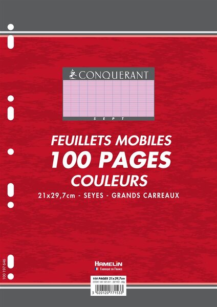 Feuilles Simples A4 Seyès 100 Pages 80g Grands Carreaux Sous Film Roses CONQUÉRANT