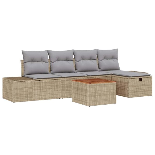 vidaXL Ensemble de canapé de jardin 6 Pièces Beige Poly rotin