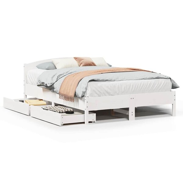 vidaXL Cadre de lit sans matelas blanc 135x190 cm bois de pin massif
