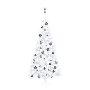vidaXL Demi-arbre de Noël artificiel pré-éclairé et boules blanc 180cm
