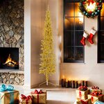 vidaXL Demi sapin de Noël artificiel mince avec support Doré 180 cm