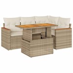 vidaXL Salon de jardin avec coussins 5 Pièces beige résine tressée acacia