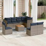vidaXL Salon de jardin 9 Pièces avec coussins gris résine tressée
