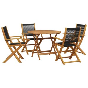 vidaXL Ensemble à manger de jardin 5Pièces noir polypropylène bois massif