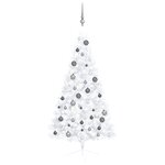 vidaXL Demi-arbre de Noël artificiel pré-éclairé et boules blanc 150cm