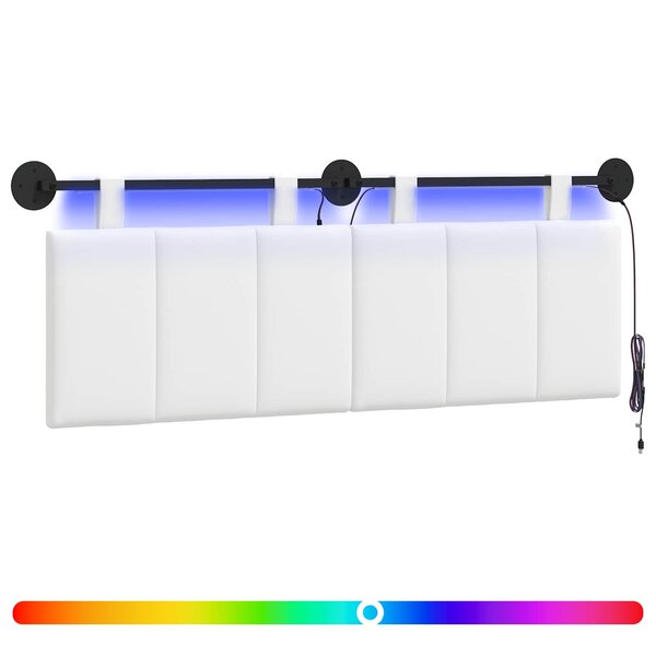 vidaXL Tête de lit suspendue Avec lumière LED Blanc Tissu