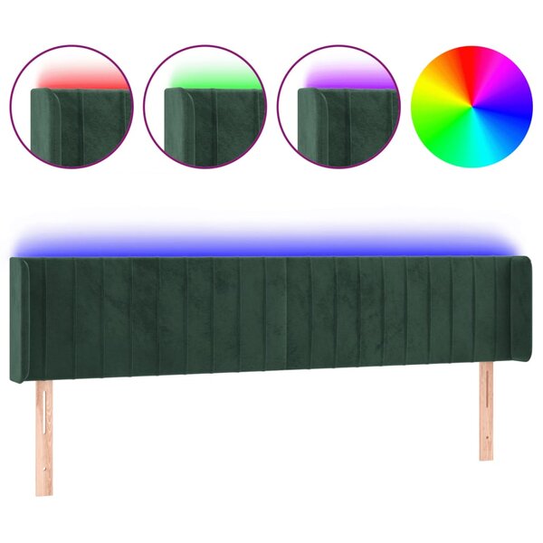 vidaXL Tête de lit à LED Vert foncé 203x16x78/88 cm Velours