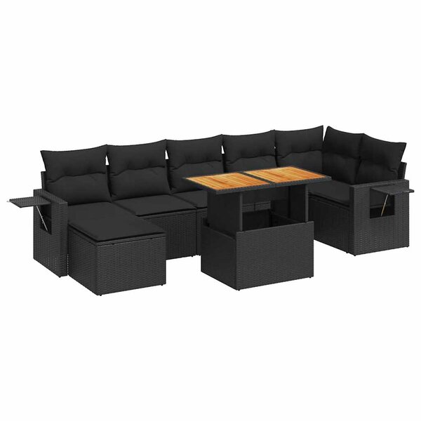 vidaXL Salon de jardin 8 Pièces avec coussins noir résine tressée
