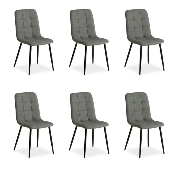Lot de 6 chaises de salle a manger en tissu aspect lin gris  pieds metal noir