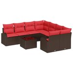 vidaXL Ensemble de Canapés 9 Pièces Marron et rouge Polyester
