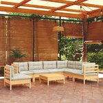 vidaXL Salon de jardin 8 Pièces avec coussins crème Bois de pin massif