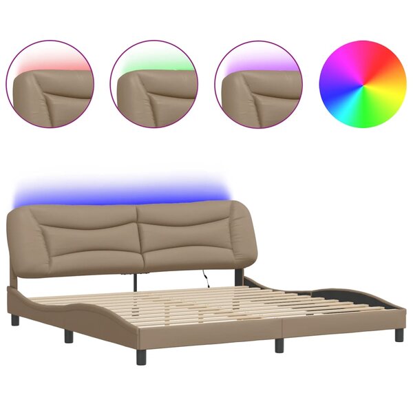 vidaXL Cadre de lit avec lumières LED cappuccino 200x200 cm similicuir