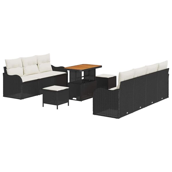 vidaXL Ensemble de canapé de jardin 10 Pièces Noir polyrotin