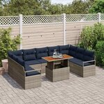 vidaXL Ensemble de canapé de jardin avec coussin 10 Pièces Gris et marine