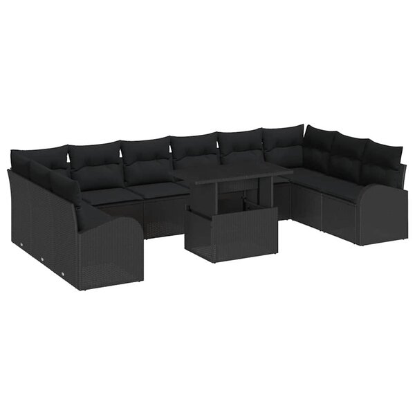 vidaXL Ensemble de canapé de jardin 11 pc Noir Poly rotin