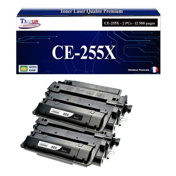 T3AZUR -2x Toners compatibles avec HP CE255X (55X) pour HP LaserJet Enterprise 500 MFP M521DN  M521DW  M525  M525C  M525DN  M525F
